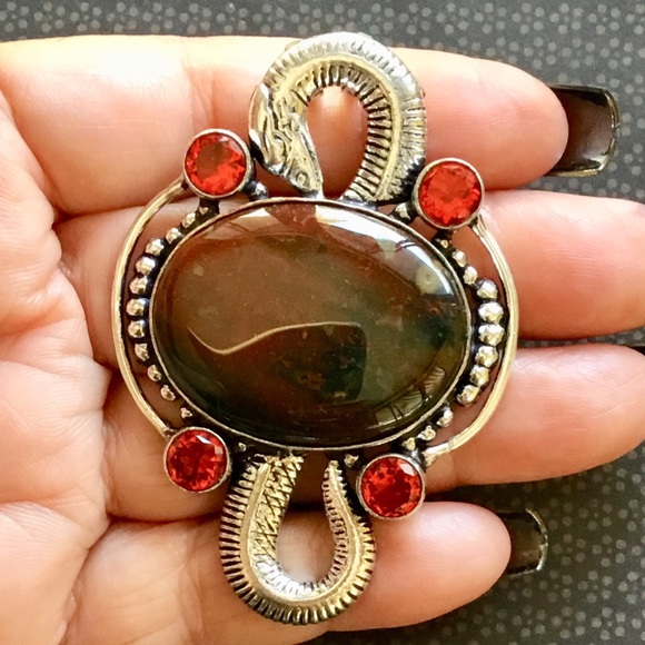 Artisan Ethnic Tribal Jewelry - Bloodstone Garnets Serpent Snake Gemstone Pendant